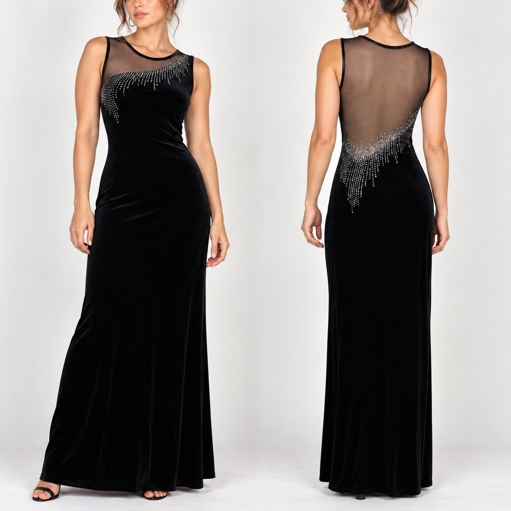 Morgan and Co Dress Women S Velvet Sheer Rhinestone Whimsigoth HoCo Vtg Y2K Gala